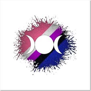 Paint Splatter Gender Fluid Pride Flag Triple Goddess Moon Symbol Posters and Art